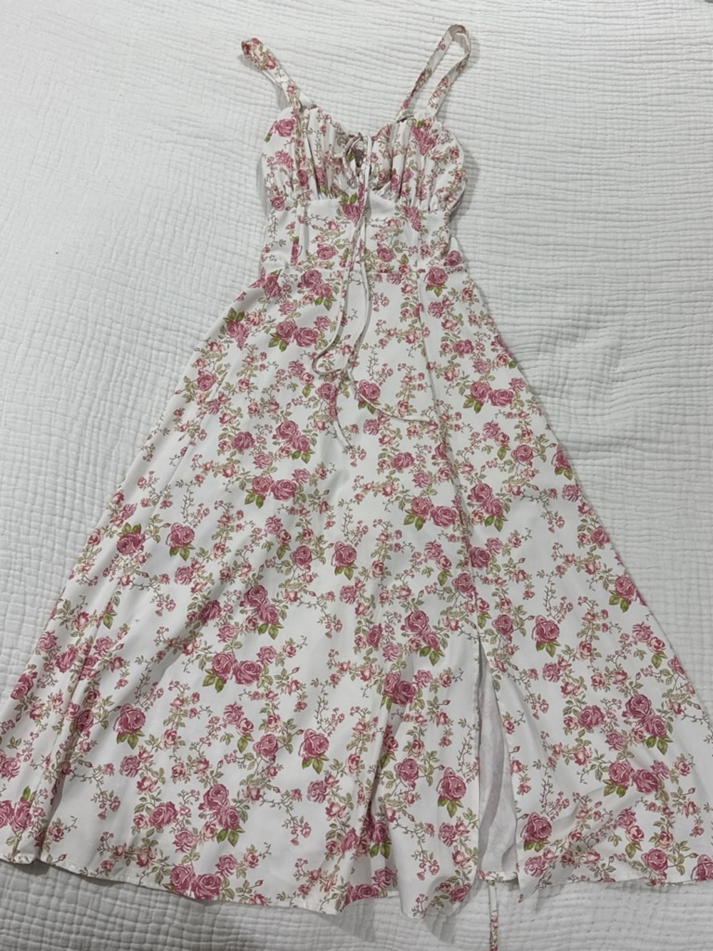 Floral White and Pink Summer Maxi Dress
